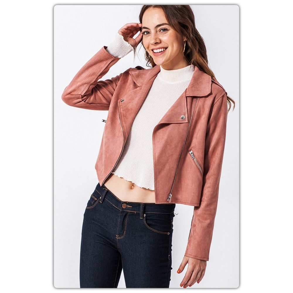 Dusty Rose Vegan Suede Moto Jacket